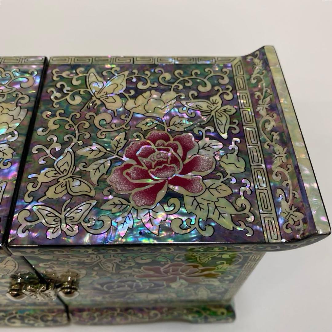 【新品】 韓国　螺鈿　宝石箱 伝統工芸　漆塗り ブルー系 1点 ミニ箪笥