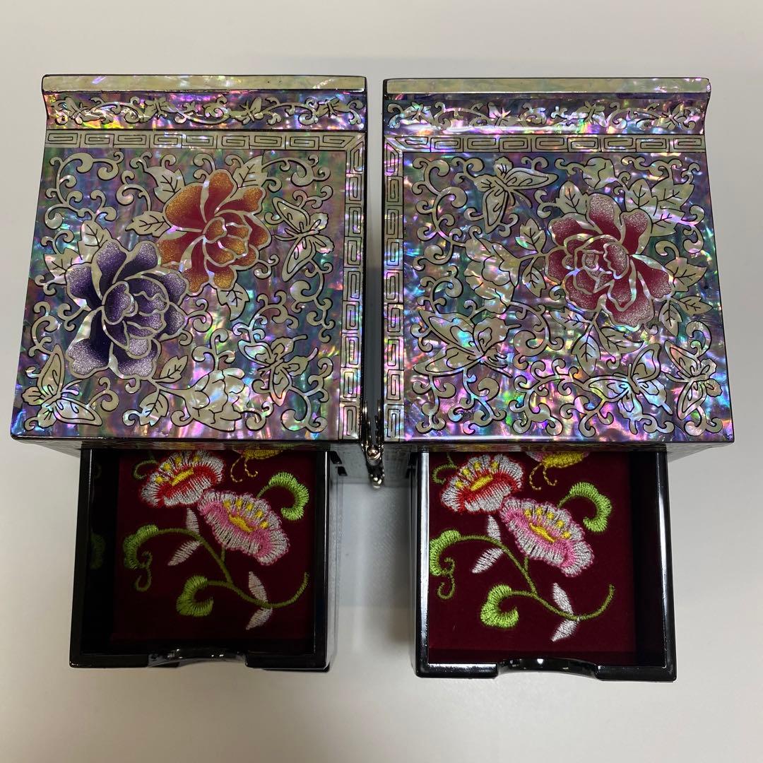 【新品】 韓国　螺鈿　宝石箱 伝統工芸　漆塗り ブルー系 1点 ミニ箪笥