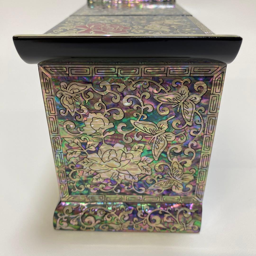 【新品】 韓国　螺鈿　宝石箱 伝統工芸　漆塗り ブルー系 1点 ミニ箪笥