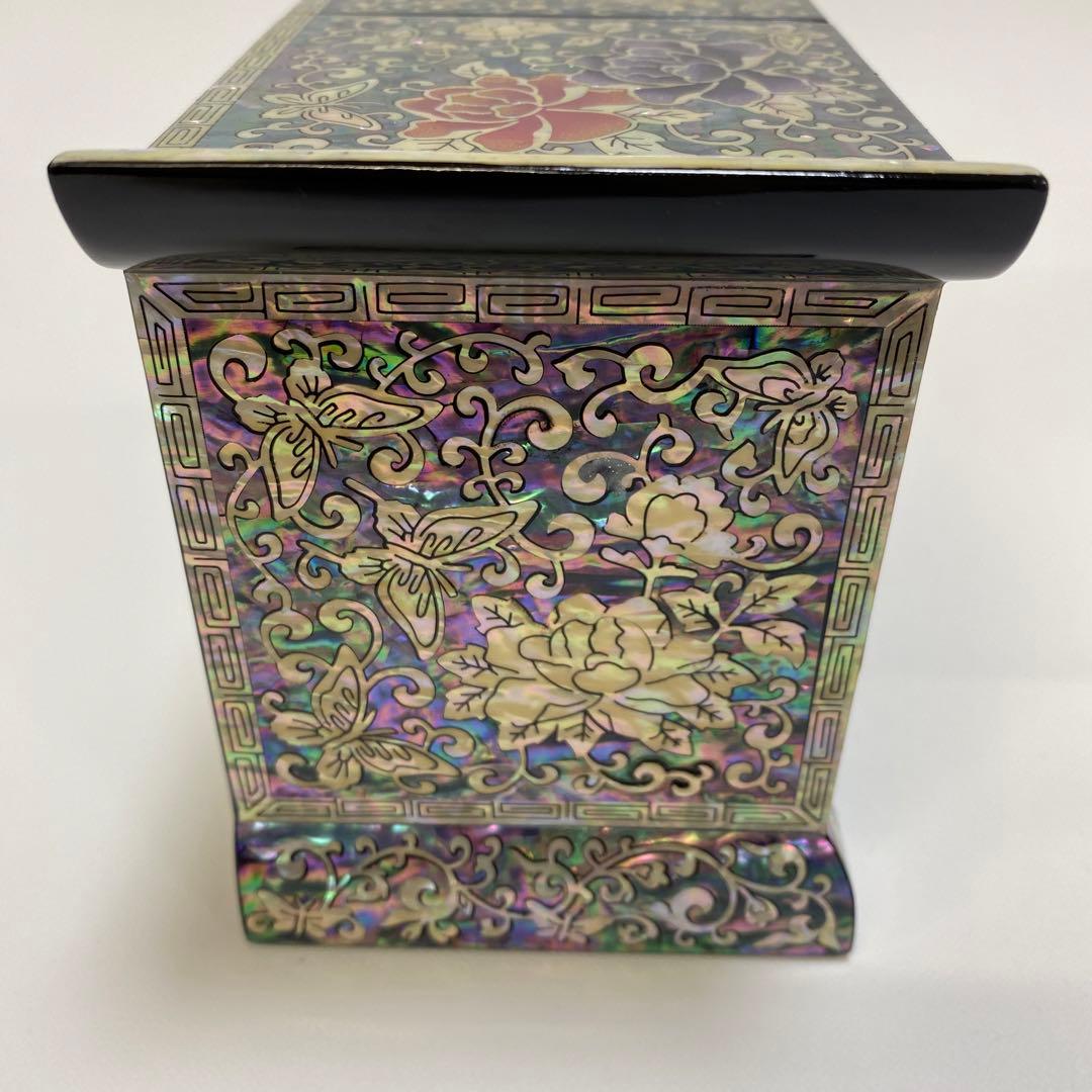 【新品】 韓国　螺鈿　宝石箱 伝統工芸　漆塗り ブルー系 1点 ミニ箪笥