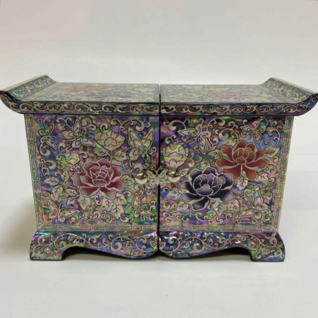 【新品】 韓国　螺鈿　宝石箱 伝統工芸　漆塗り ブルー系 1点 ミニ箪笥