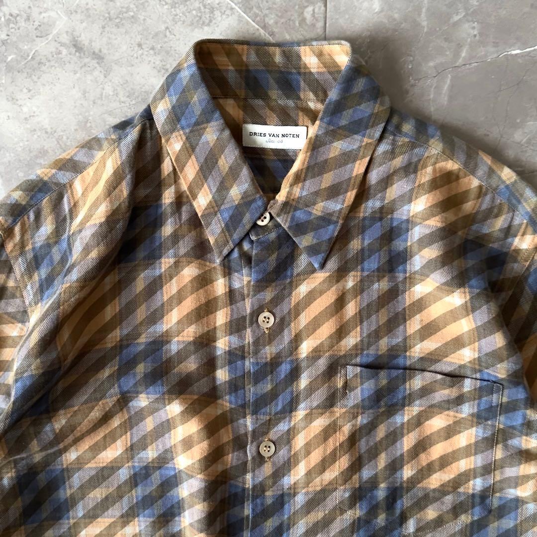 DRIES VAN NOTEN チェックシャツ サイズ44 オレンジ ブルー