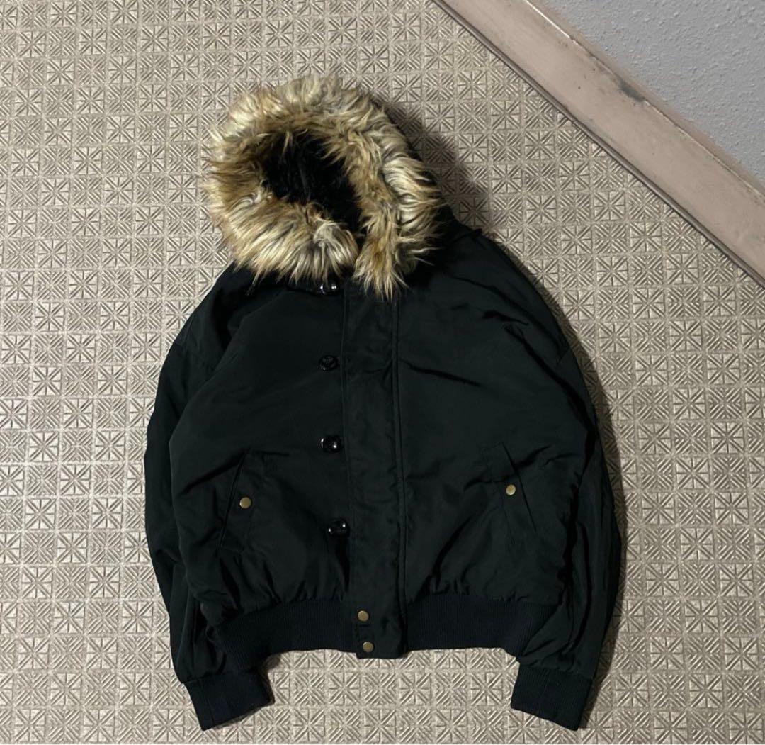 Y2K N2B OPIUM 短丈 フライト ボンバージャケット ファーフード60