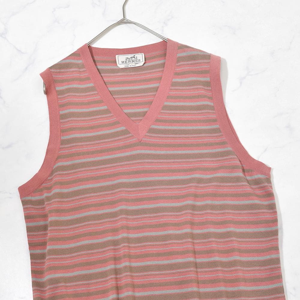 未使用 イタリア製 エルメス HERMES ボーダー Vネック カットソー M