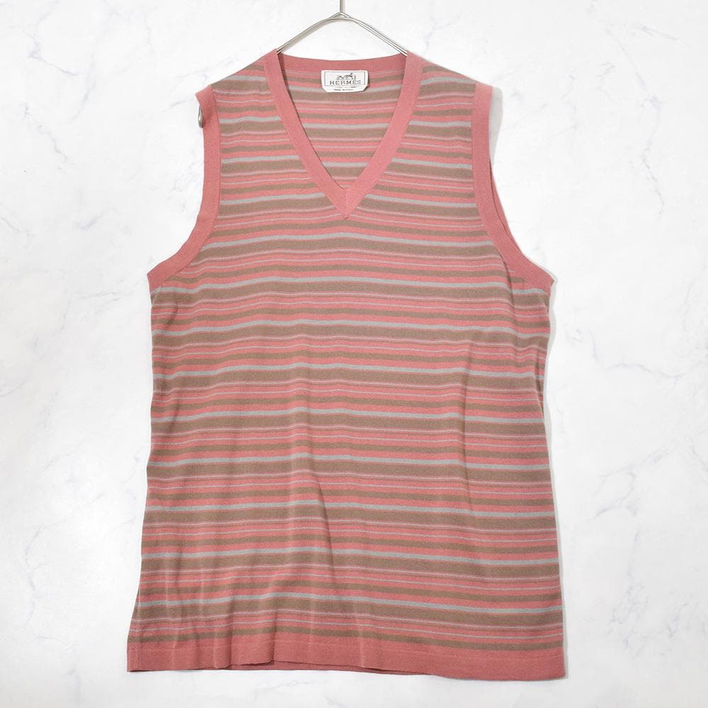 未使用 イタリア製 エルメス HERMES ボーダー Vネック カットソー M