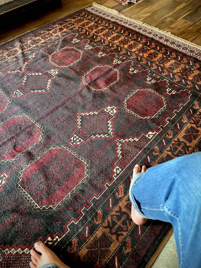 トライバルラグ　ヴィンテージラグ　バルーチ族　プリミティブアート　特大サイズ美品
