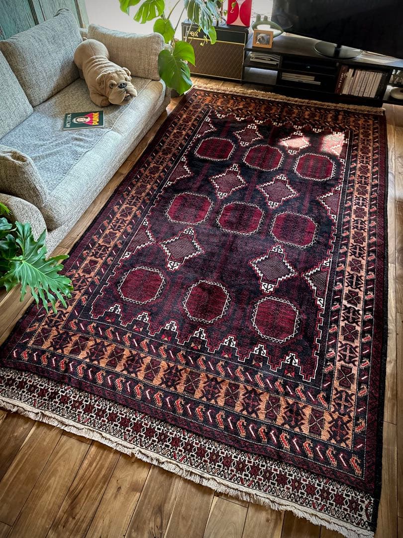 トライバルラグ　ヴィンテージラグ　バルーチ族　プリミティブアート　特大サイズ美品