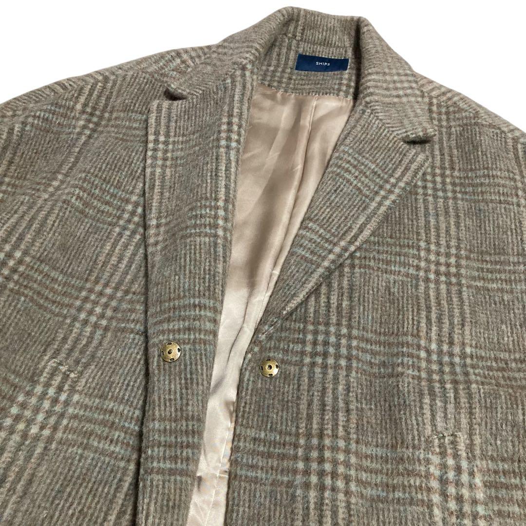 美品★シップス マンテコ MANTECO ロングコート モヘヤ シャギーチェック