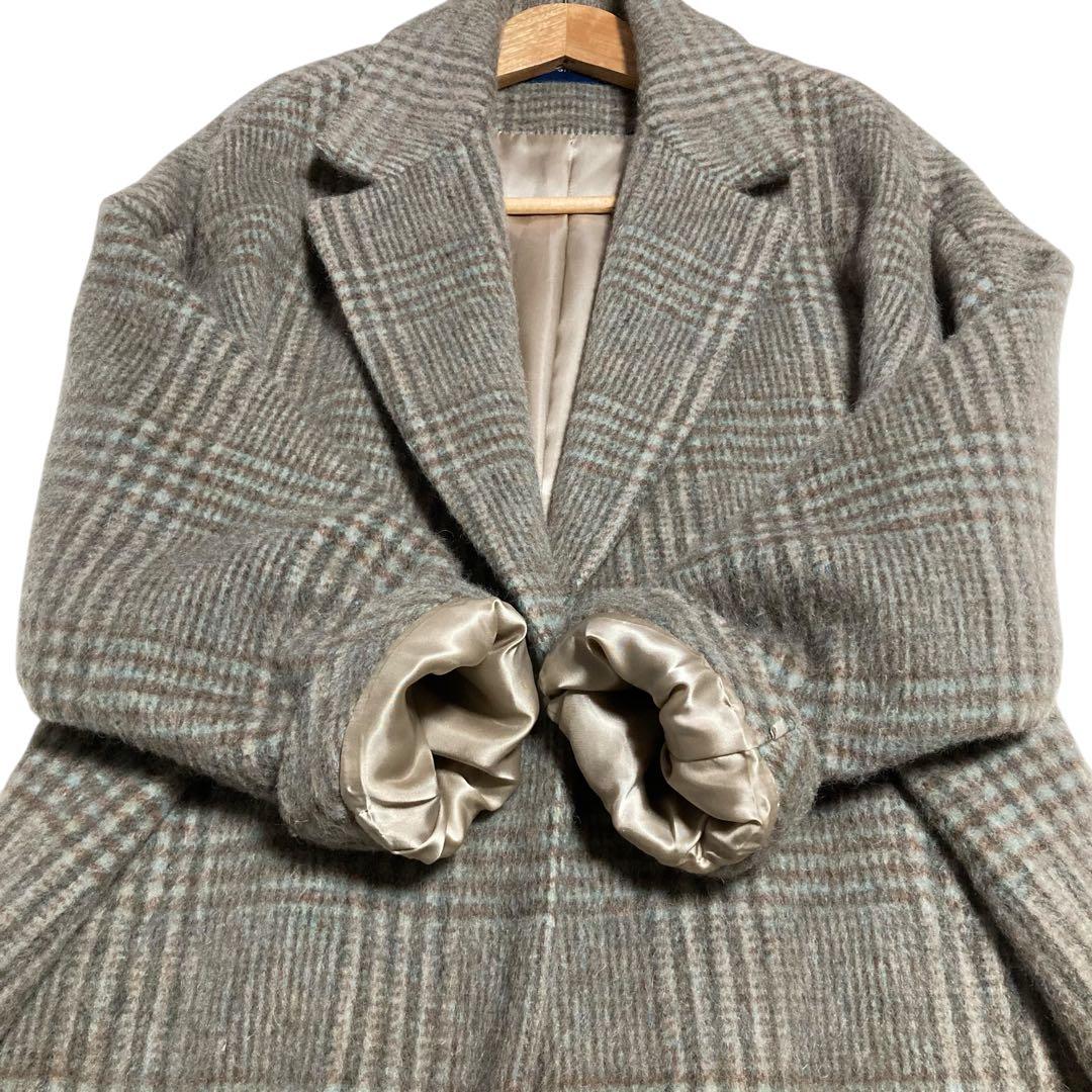 美品★シップス マンテコ MANTECO ロングコート モヘヤ シャギーチェック