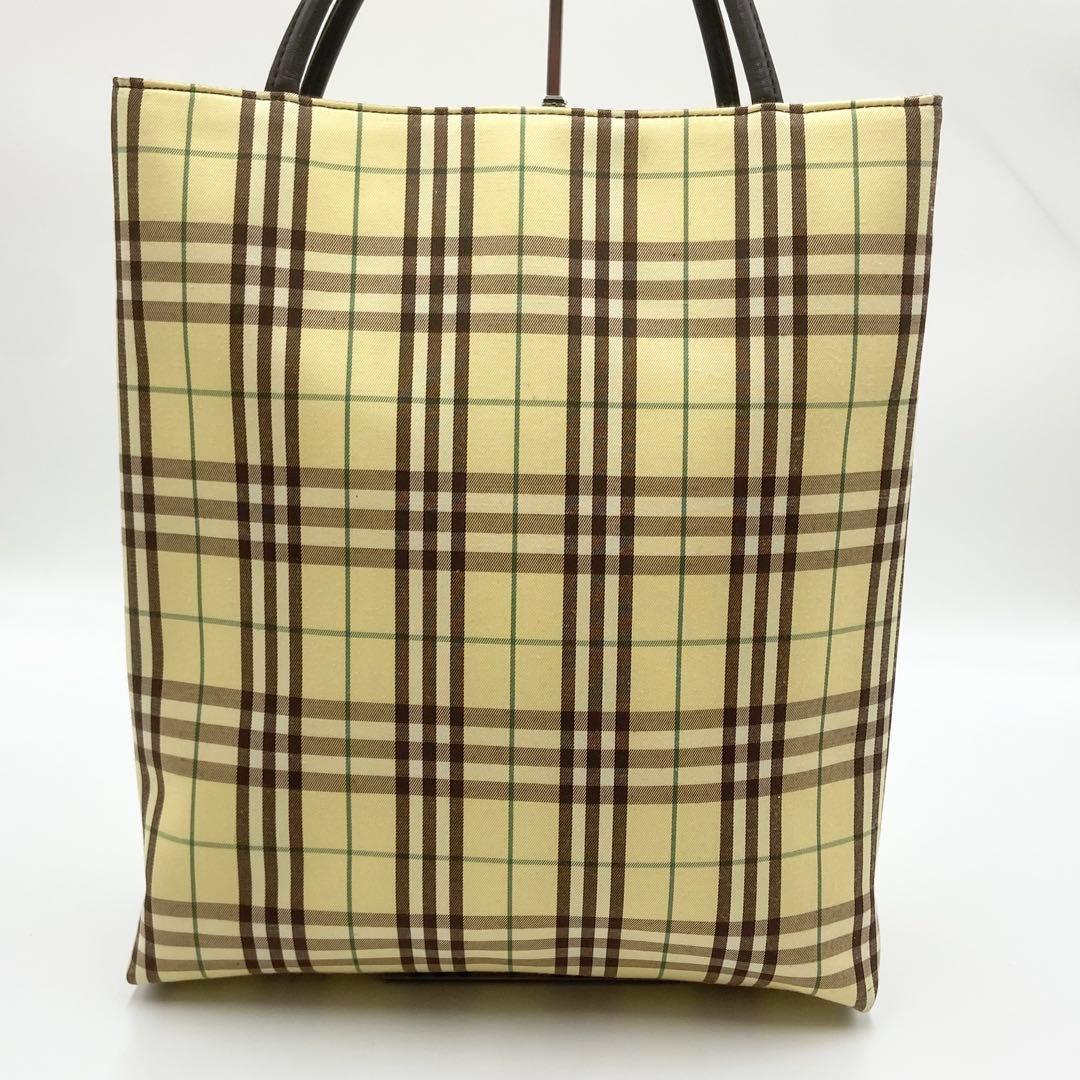 極美品　バーバリー　トートバッグ　ノバチェック　キャンバス　レザー　イエロー