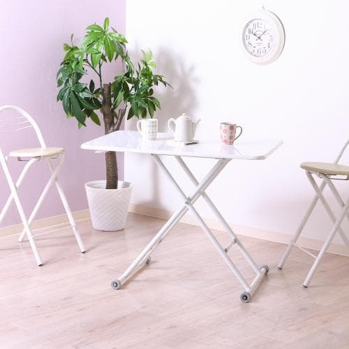 【新品・送料無料】【完成品】ガス昇降式テーブル PU 幅90cm ホワイト