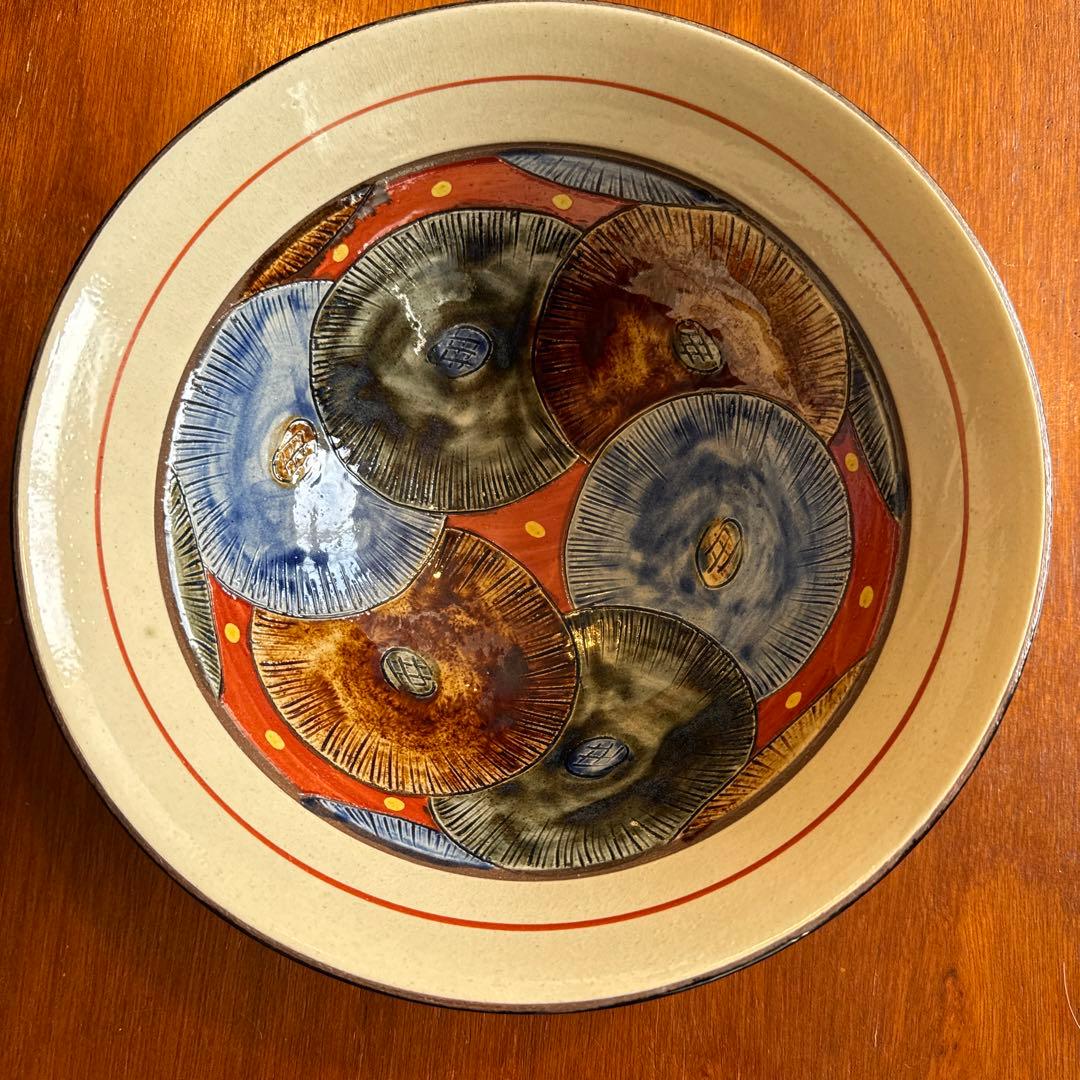 壺屋焼.小橋川太郎.赤絵の深鉢.新品未使用