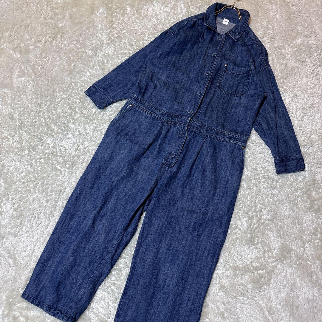 美品＊&yarn コットンリネン デニム ジャンプスーツ　オールインワン　長袖