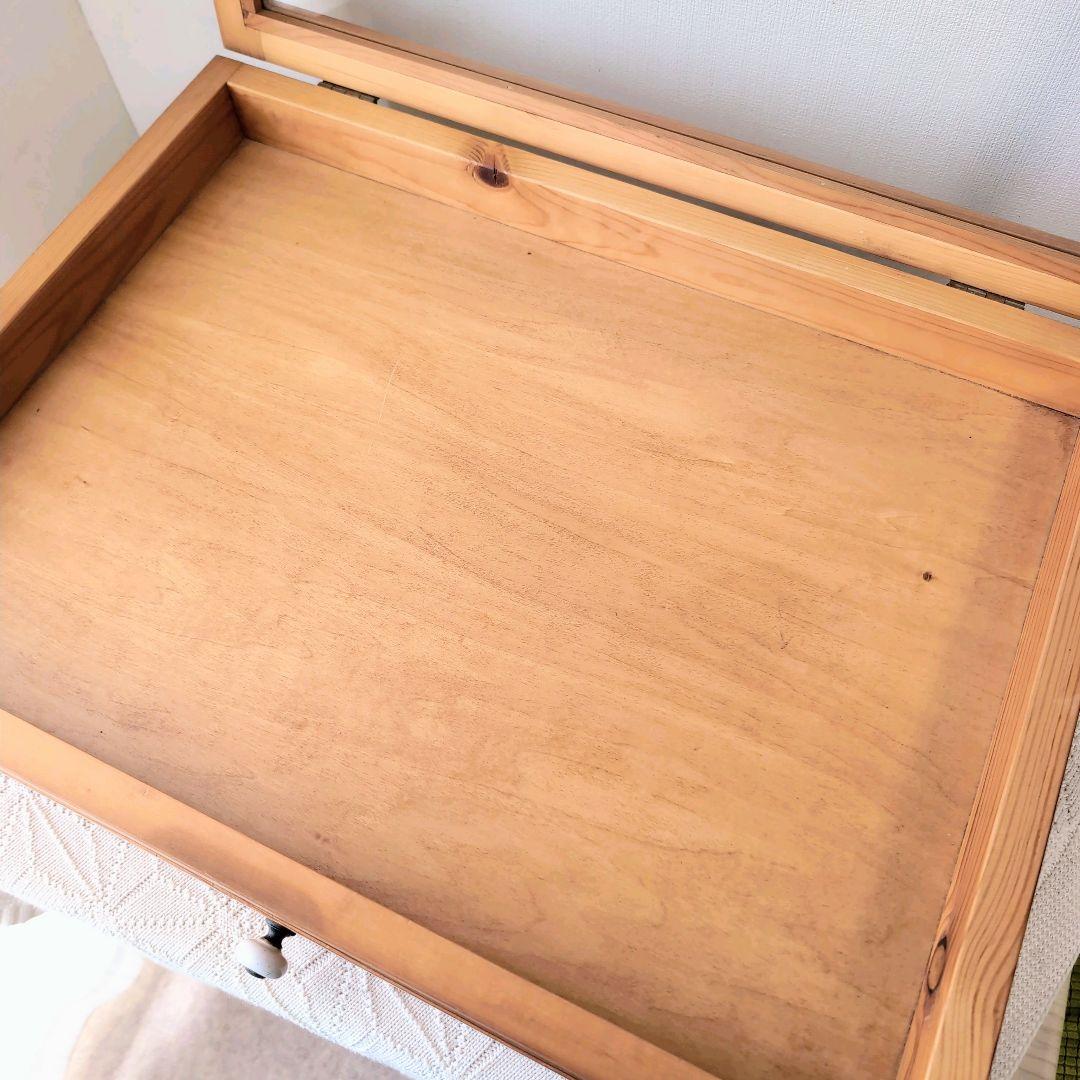 木製アンティークコレクションケース　天板ガラス　白ツマミ　引き出し　大きめサイズ