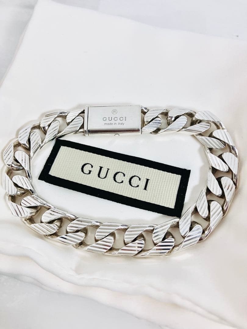 【超美品】GUCCI ストライプ 喜平チェーン ブレスレット SV925