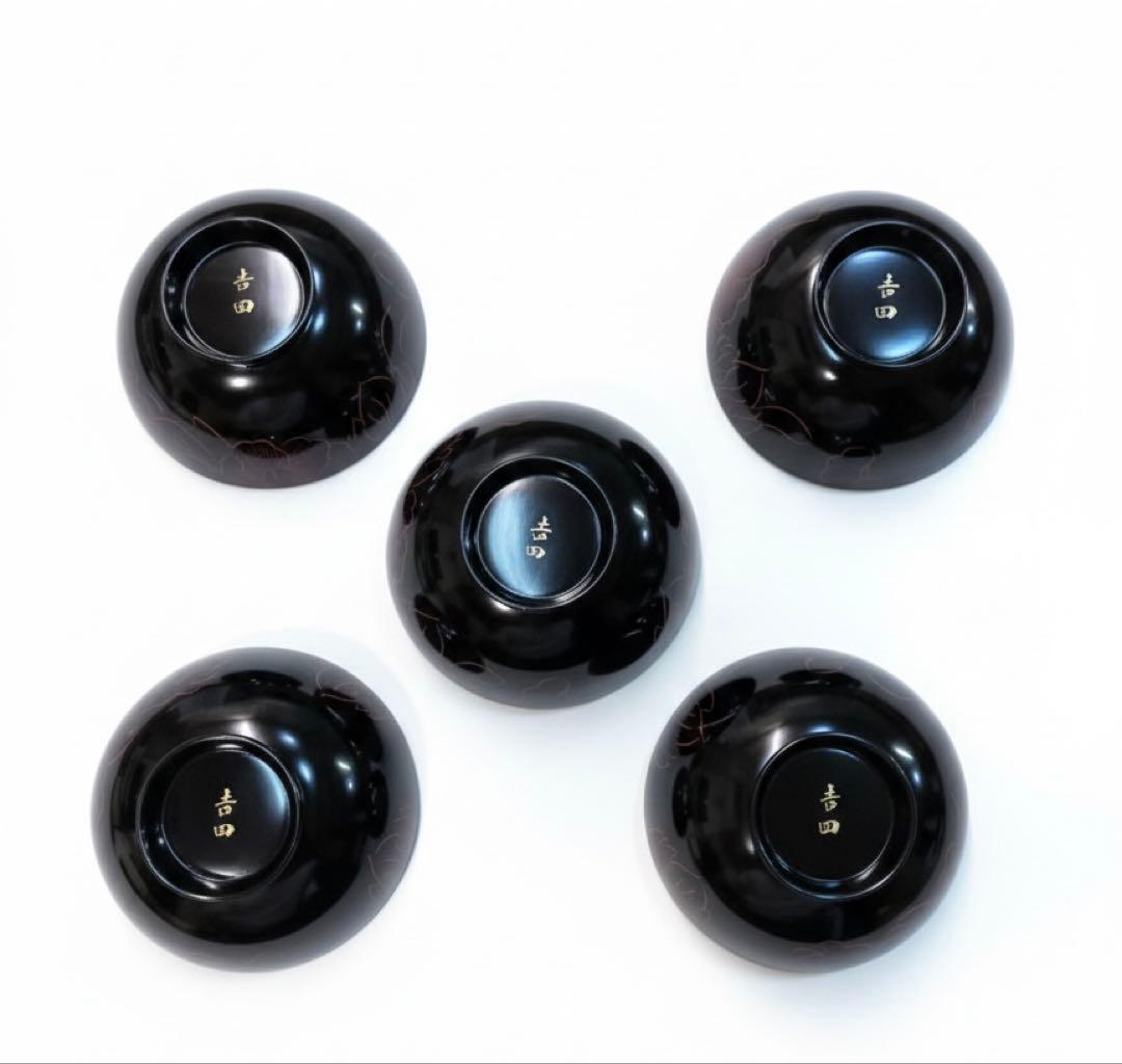 【最高級】輪島塗 牡丹彫 吸物椀 5客セット 共箱・布付き 天然木 漆器