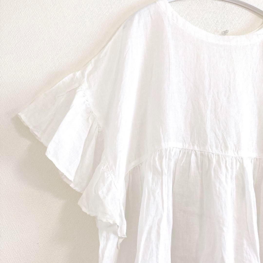 2024✨ ネストローブ　リネンラッフル袖2wayブラウス　白　F