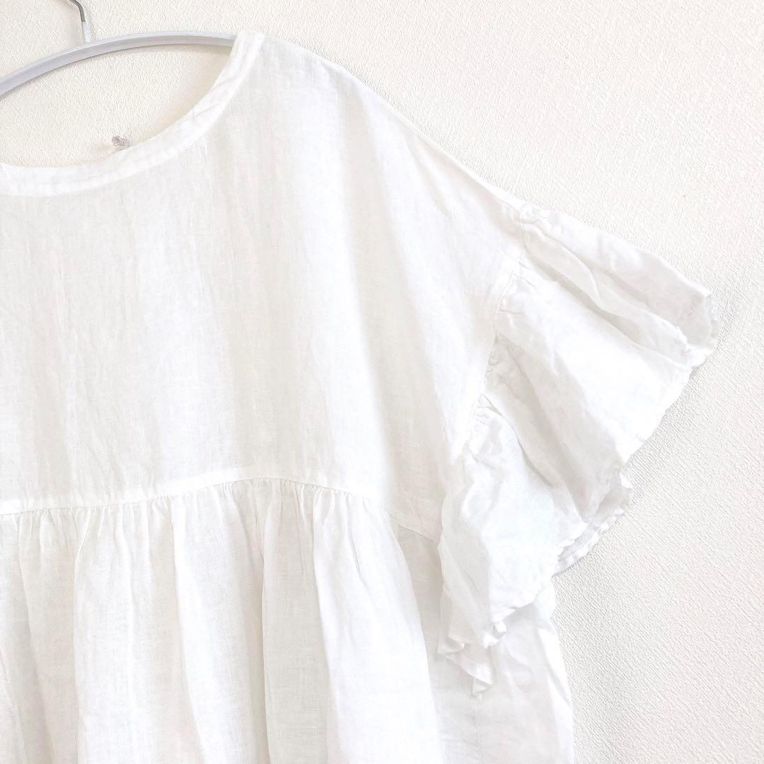 2024✨ ネストローブ　リネンラッフル袖2wayブラウス　白　F