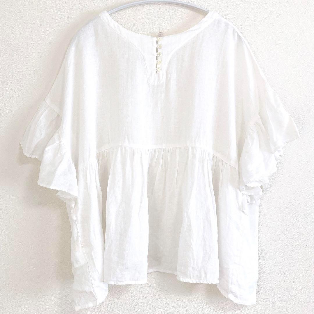 2024✨ ネストローブ　リネンラッフル袖2wayブラウス　白　F