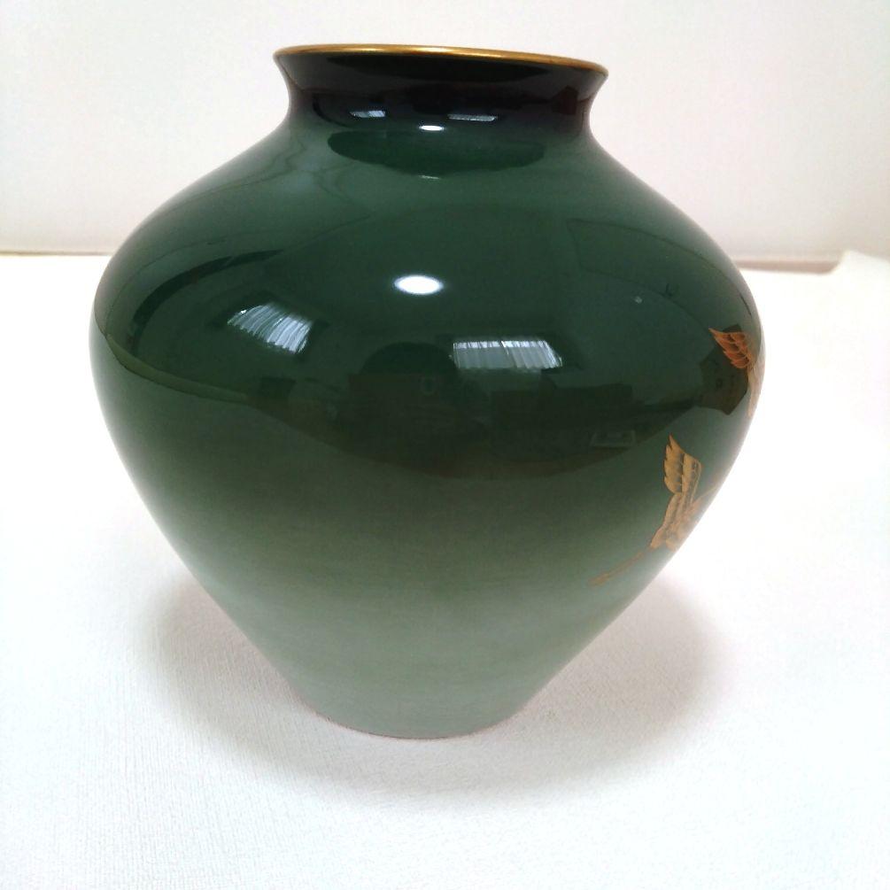 香蘭社　鶴　花瓶　緑