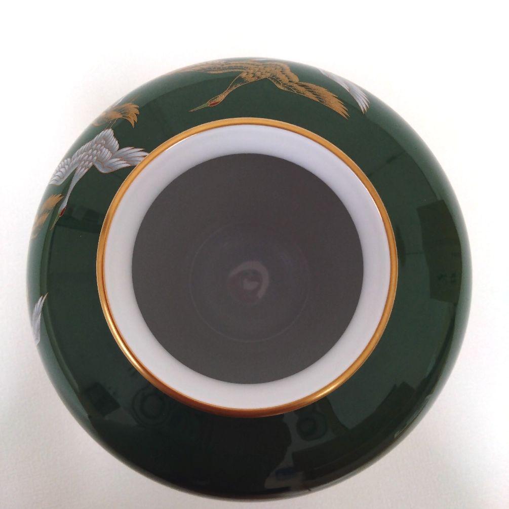 香蘭社　鶴　花瓶　緑