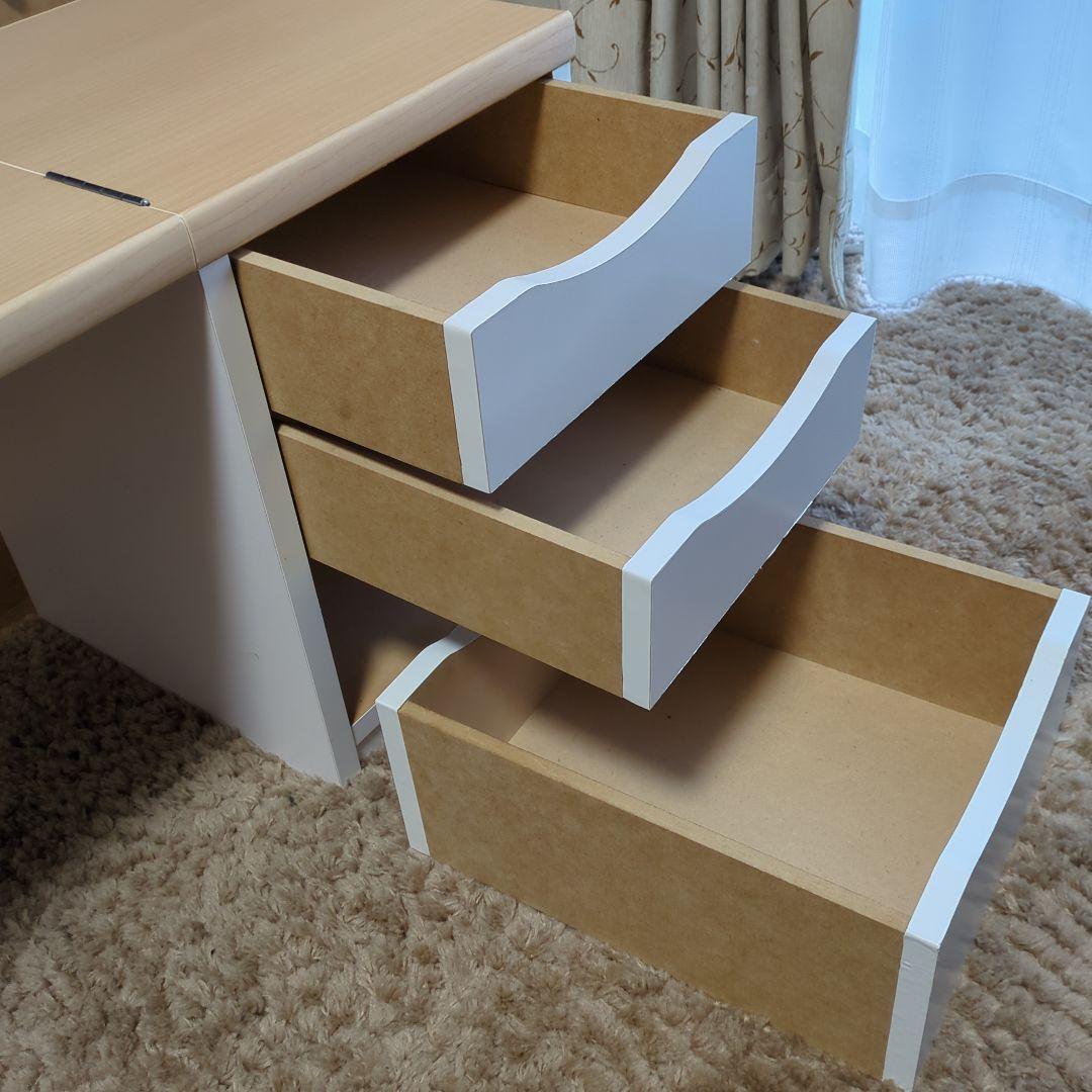 木製デスク 伸縮机　折りたたみ机　日本産　3引き出し付き 　コンパクト