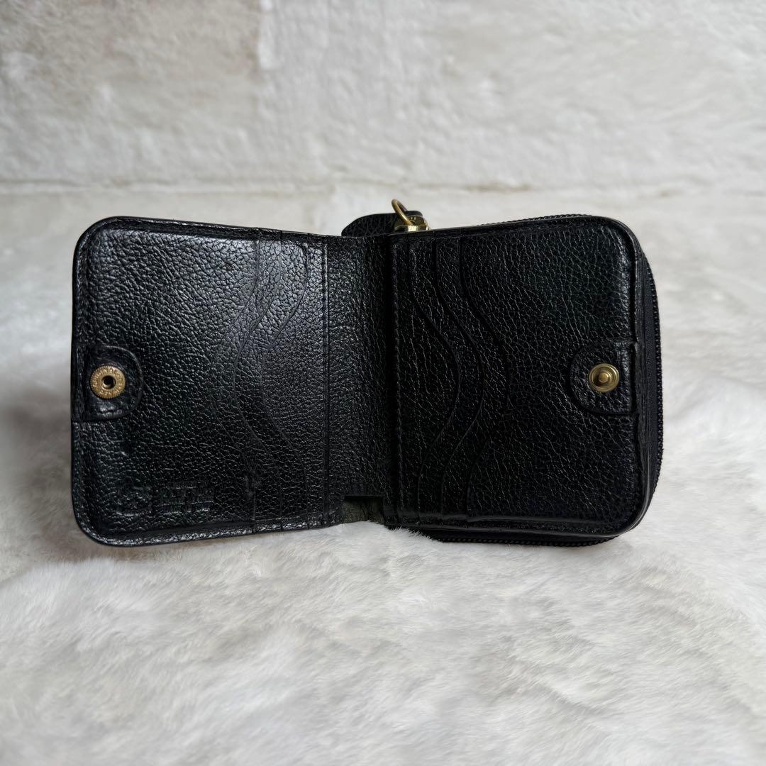 アッキー 様IL BISONTE 二つ折り財布 ブラック レザー コンパクト.