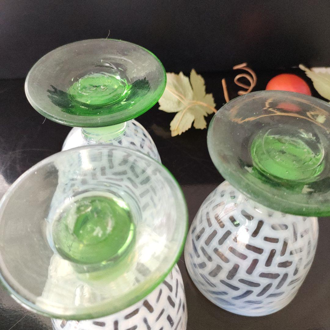 大正ロマン氷コップ 乳白色 脚付きグラス 3個セット