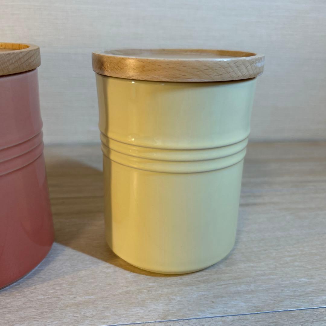 ルクルーゼ　キャニスター　シリンダージャー　木製蓋付き　3個セット