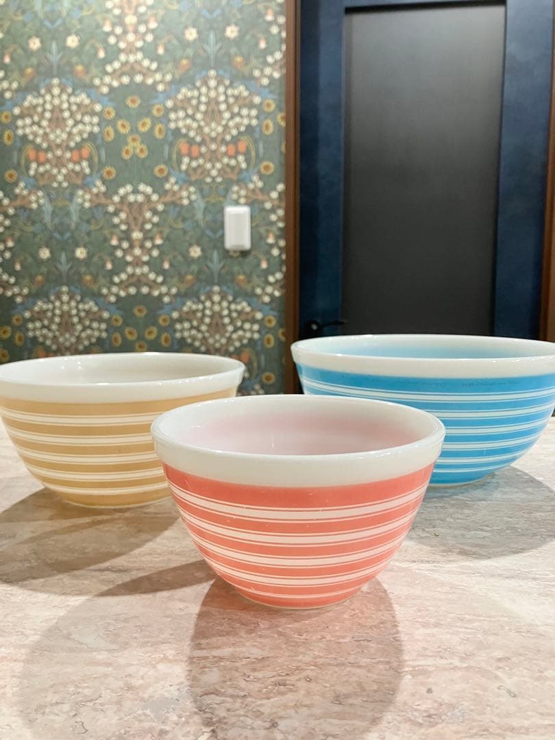 オールドパイレックスストライプボウル3個セット