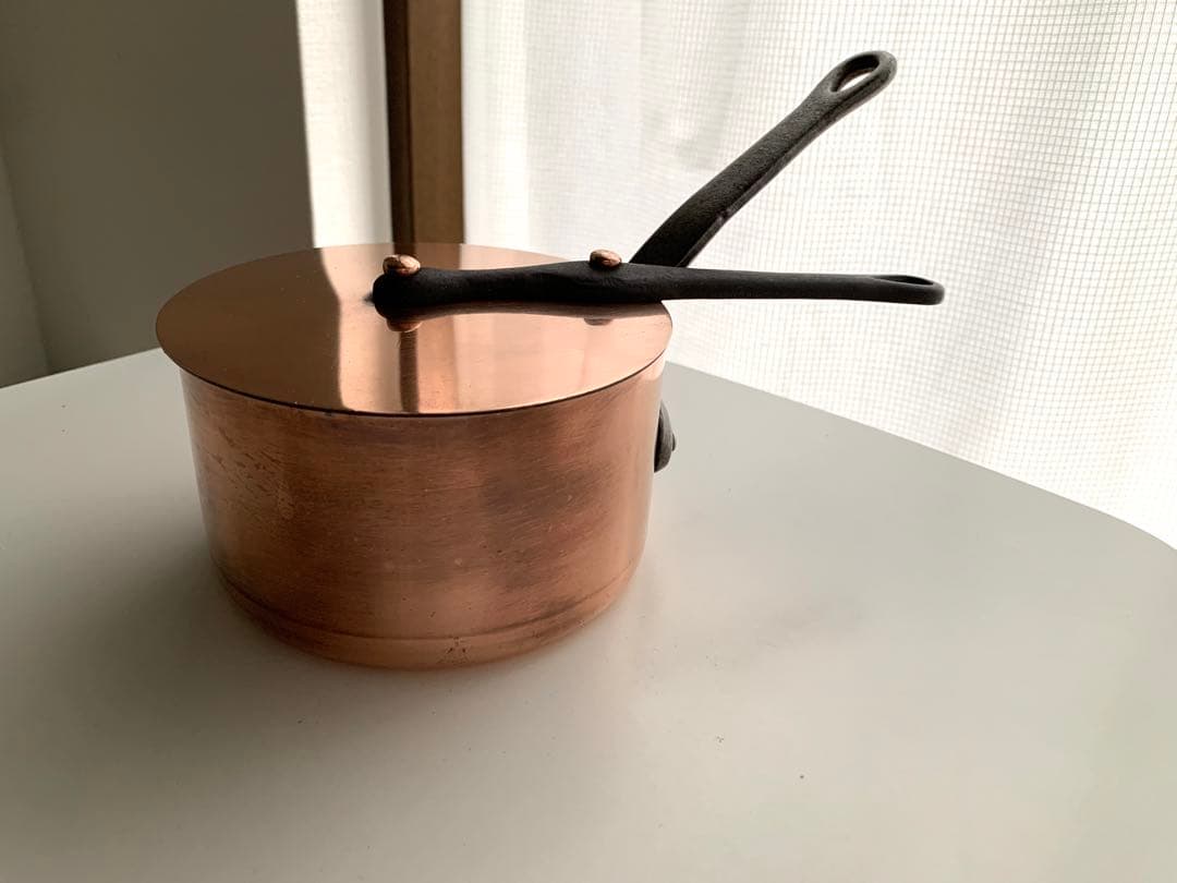 フランスアンティーク　蓋付き　銅製 片手鍋