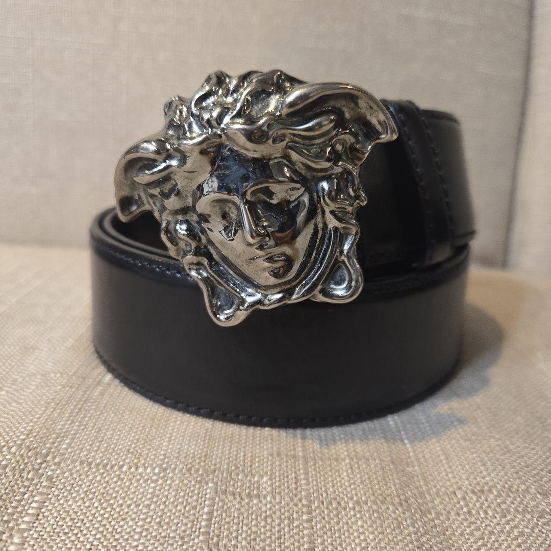 ヴェルサーチ　VERSACE ベルト　シルバー×ブラック　90サイズ　メンズ