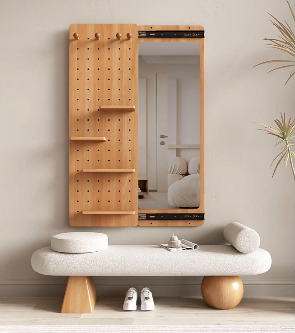 収納付け玄関鏡、全身鏡 、新品