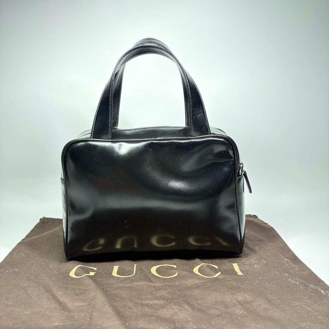 美品　グッチ GUCCI エナメル GG ハンドバッグ ヴィンテージ　ブラック