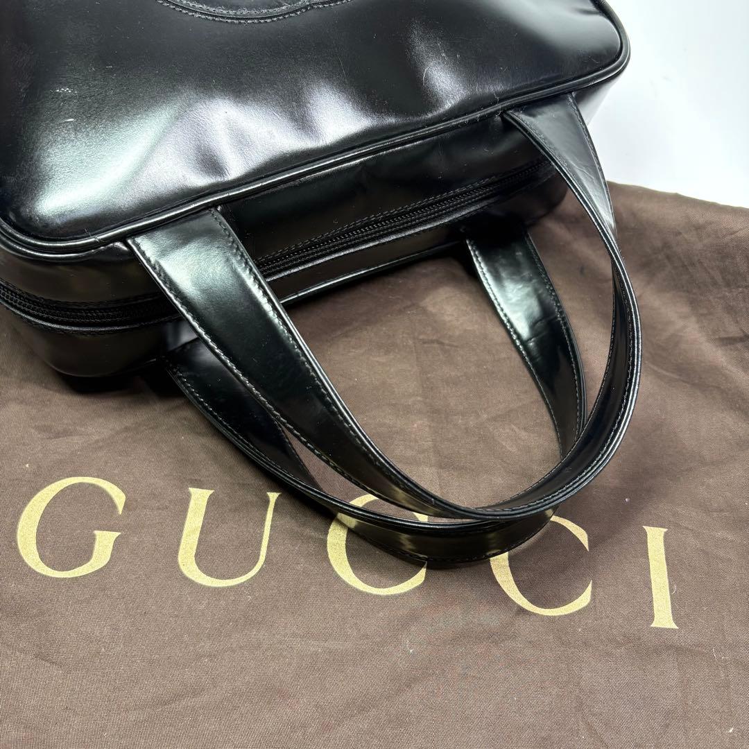 美品　グッチ GUCCI エナメル GG ハンドバッグ ヴィンテージ　ブラック