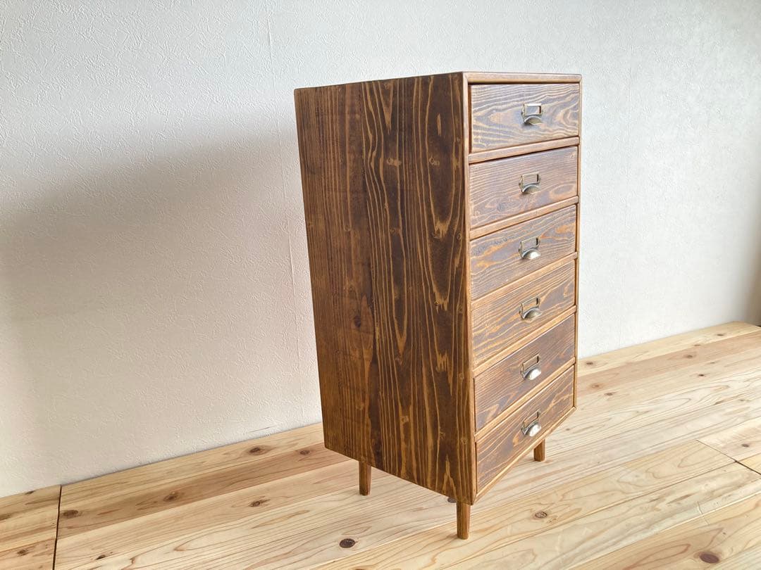 ハンドメイド 天然杉 アンティーク風 6段箪笥 チェスト 古民家 和モダン