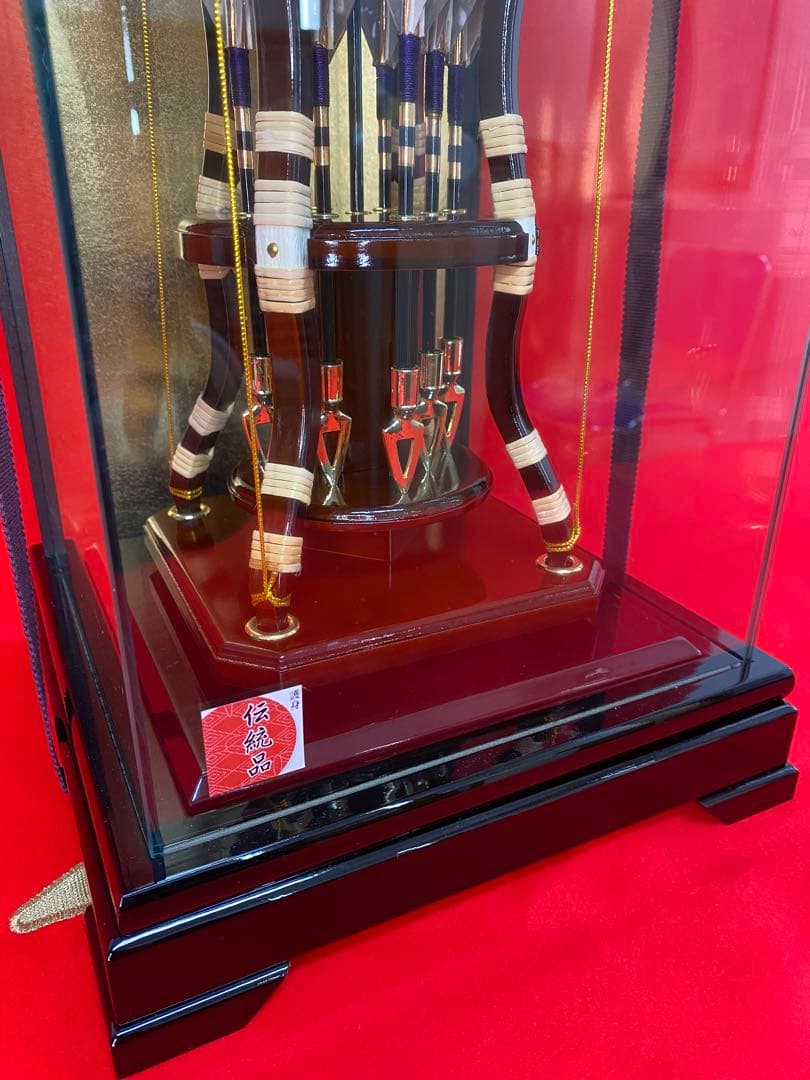 破魔弓　光鶴作　パノラマガラスケース・間口約２３×奥行約２３×高さ約３８㎝