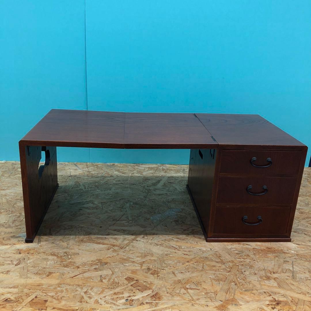 F1130 昭和レトロ 文机 木製 アンティーク 折りたたみ 小引き出し