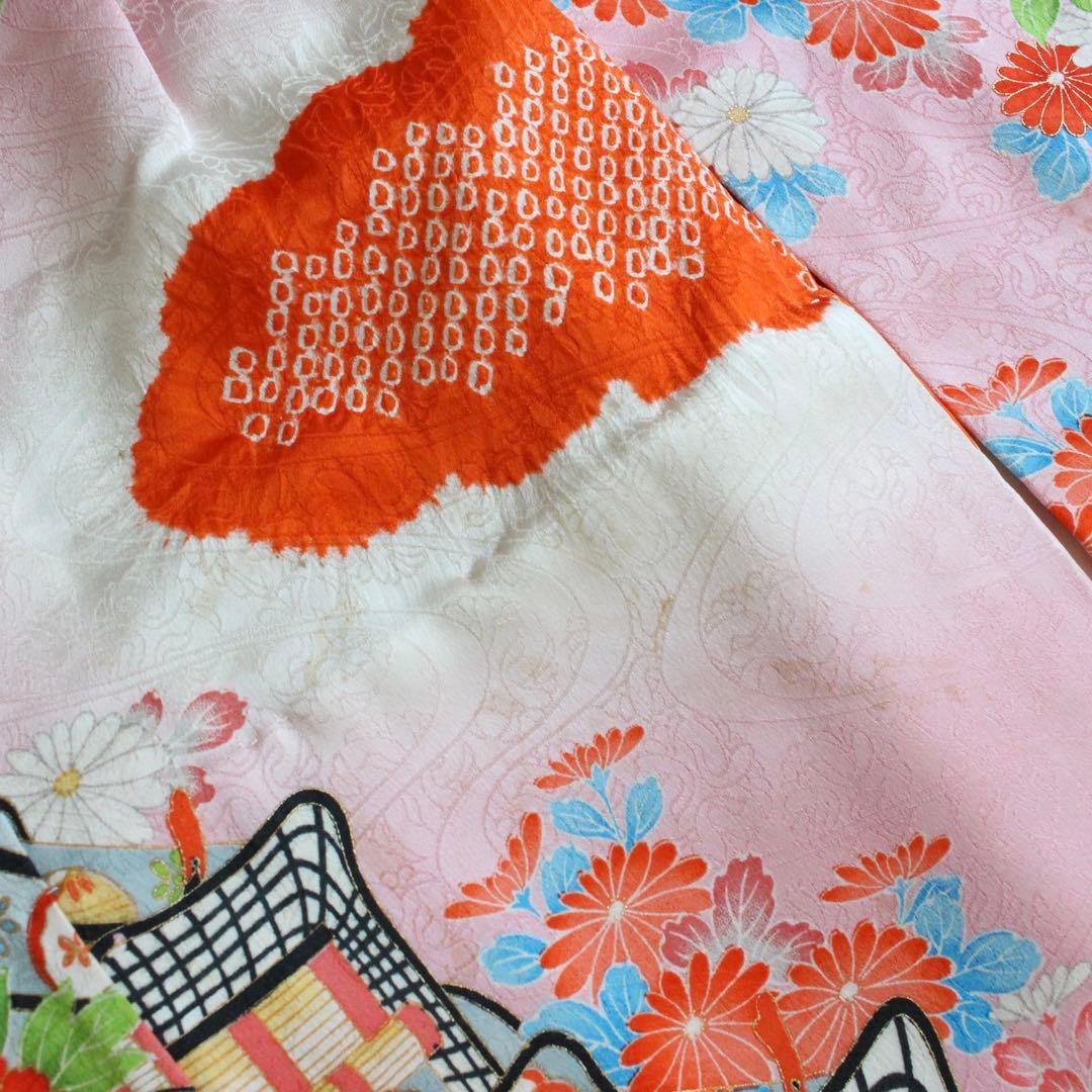 七五三 7歳 女の子 子供 正絹 ビーズバッグ 着物 帯 セット