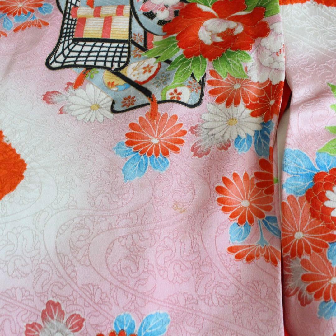 七五三 7歳 女の子 子供 正絹 ビーズバッグ 着物 帯 セット