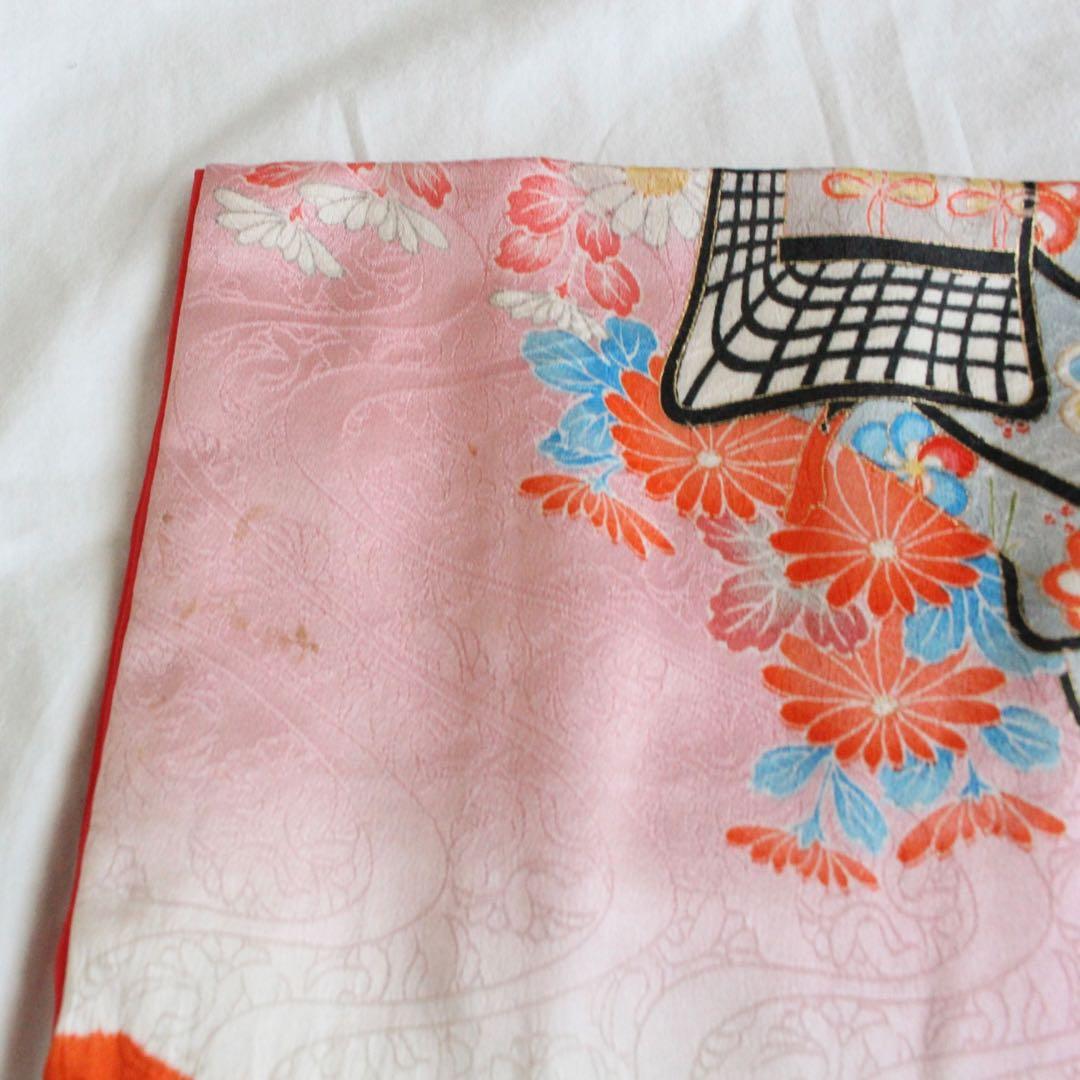 七五三 7歳 女の子 子供 正絹 ビーズバッグ 着物 帯 セット