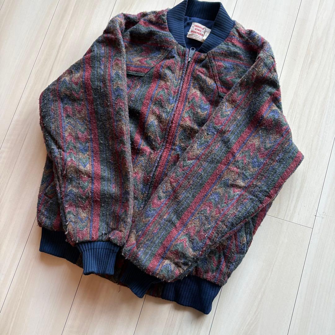 -80s サドルキングウエスタン ネイティブブルゾン USA製 M タロンジップ