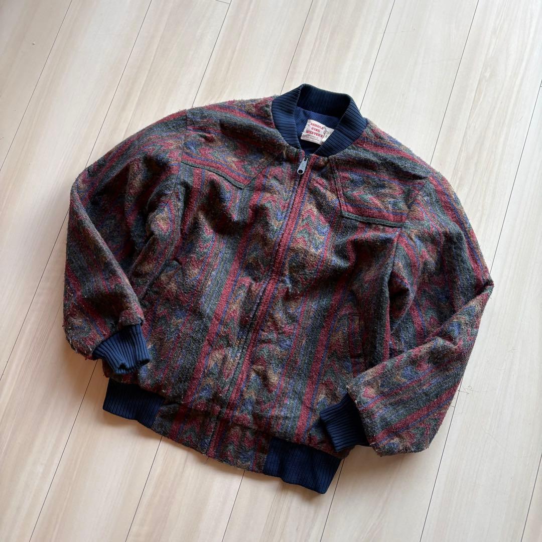 -80s サドルキングウエスタン ネイティブブルゾン USA製 M タロンジップ