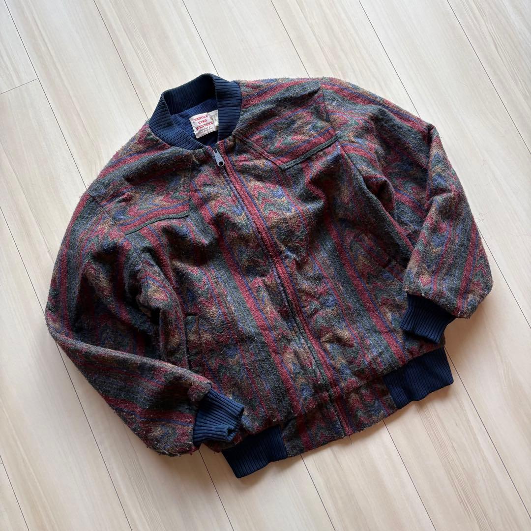 -80s サドルキングウエスタン ネイティブブルゾン USA製 M タロンジップ