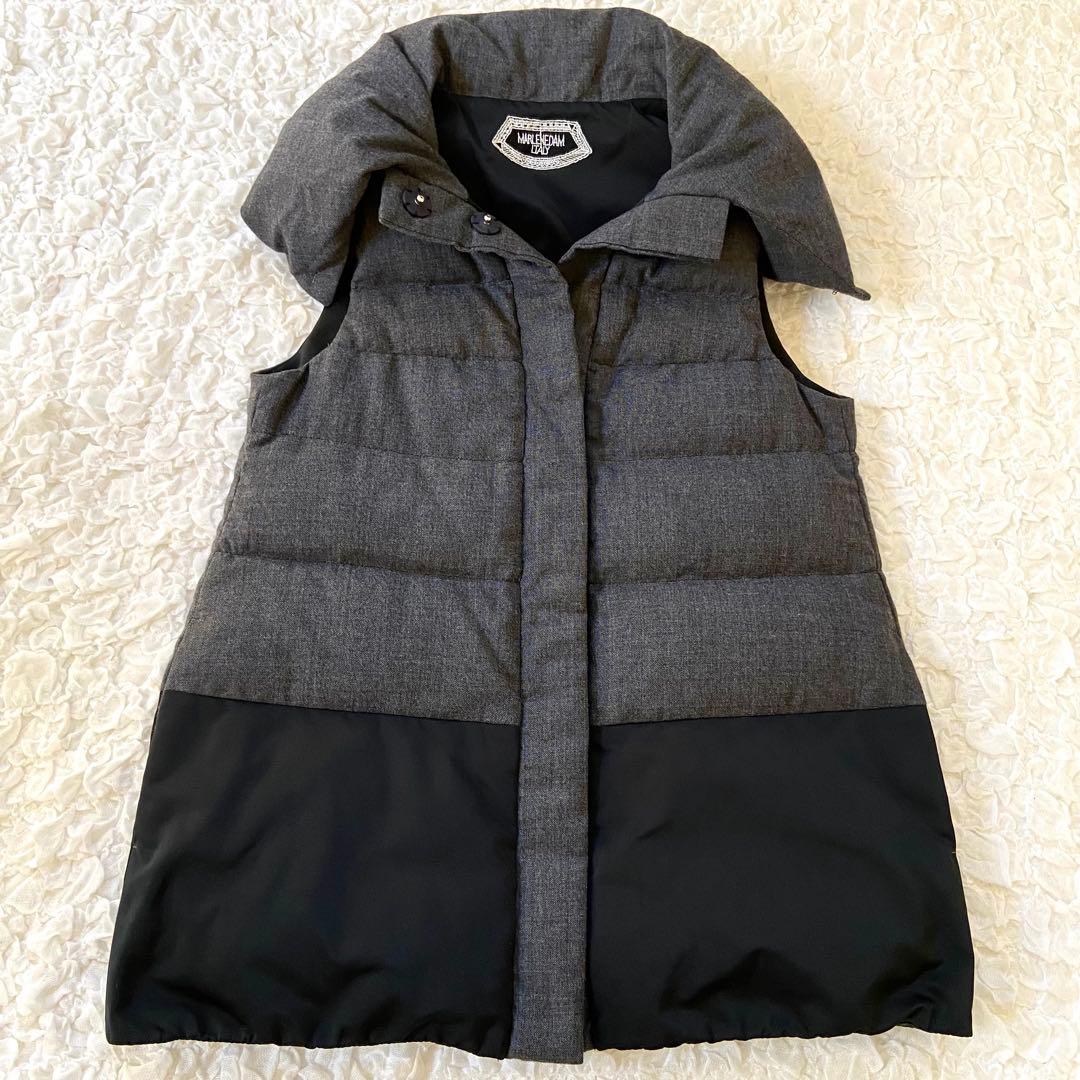ウールカシミヤダウンベスト♡マーレンダム♡バイカラー♡40♡黒♡グレー♡2way