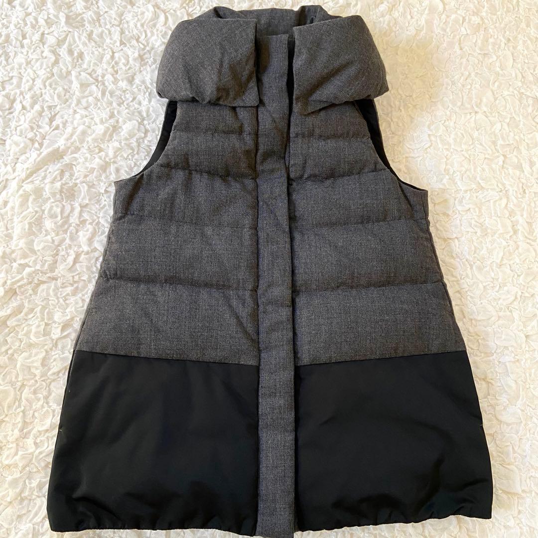 ウールカシミヤダウンベスト♡マーレンダム♡バイカラー♡40♡黒♡グレー♡2way