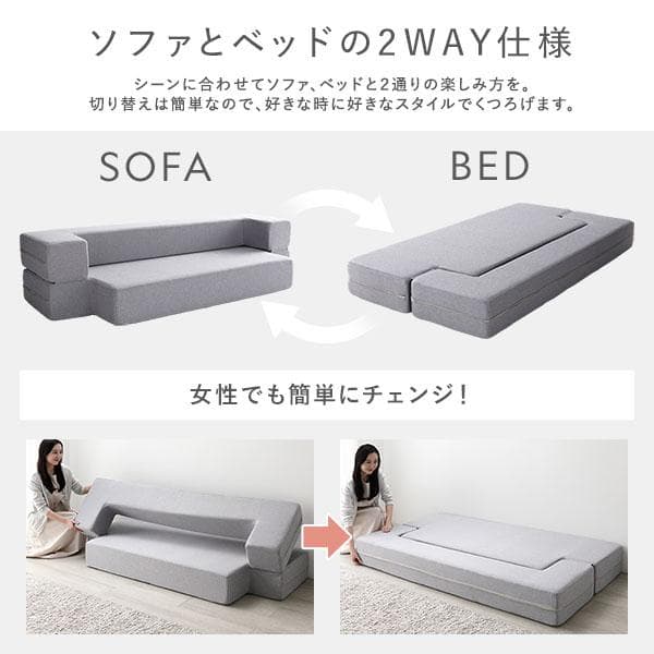 ソファ ベッド 2人掛けダークグレー 洗えるカバー 高反発ウレタンソファーベッド