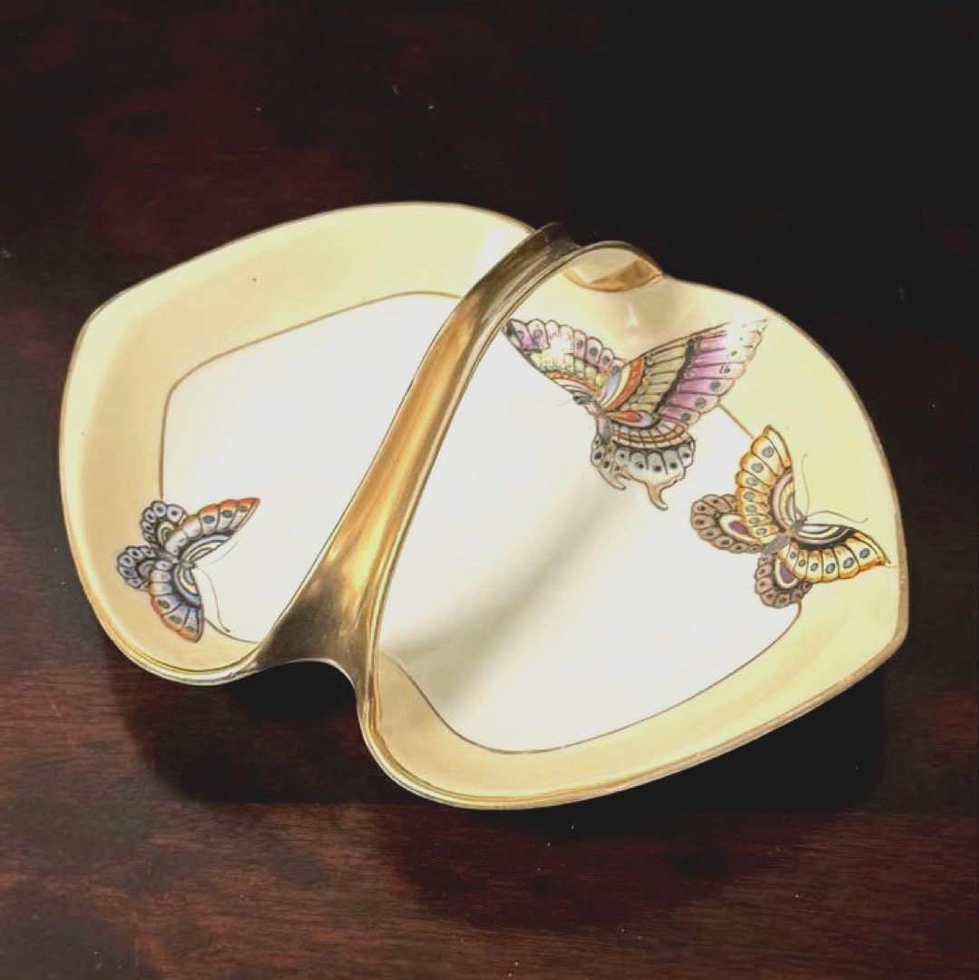 【100年モノ】オールドノリタケ センターハンドル皿 蝶文 M-NIPPON印