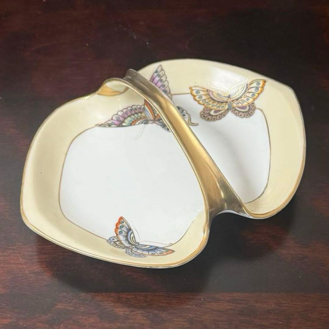 【100年モノ】オールドノリタケ センターハンドル皿 蝶文 M-NIPPON印