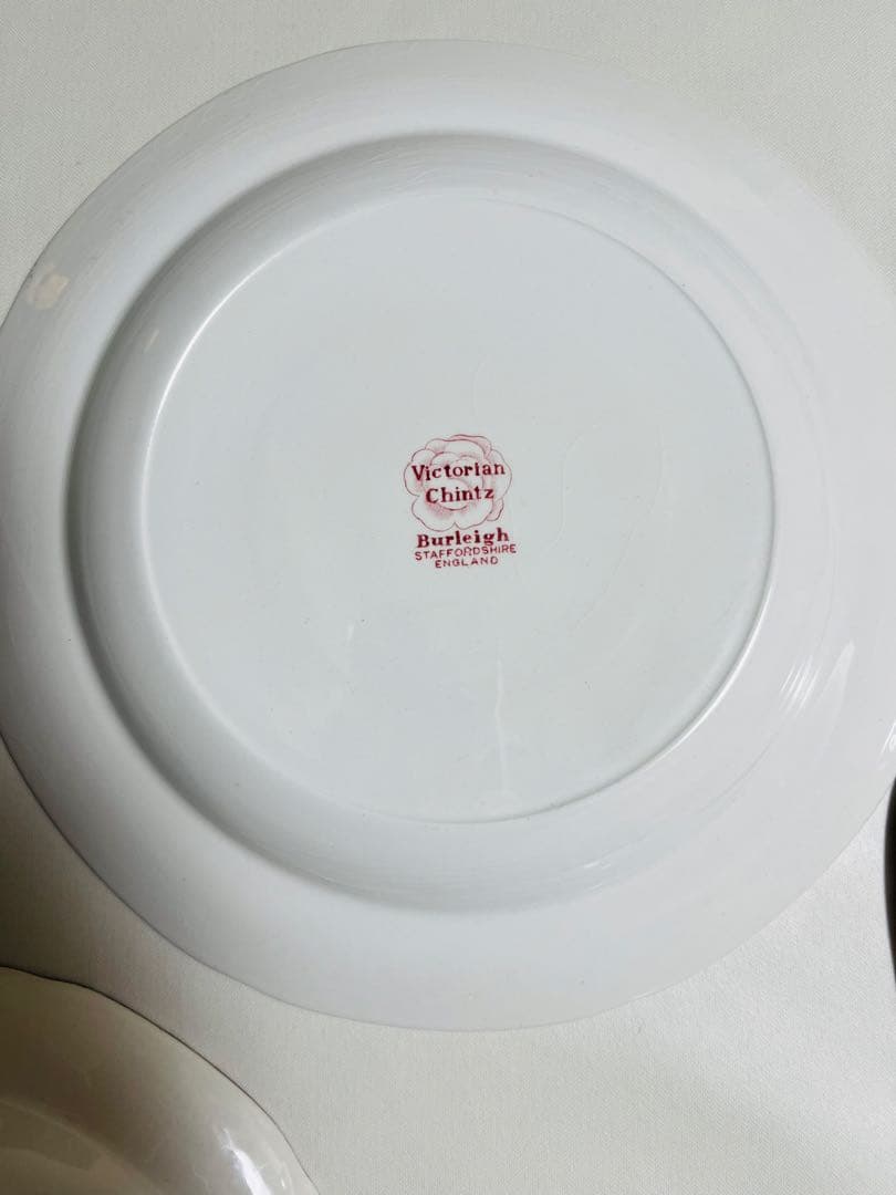 ヴンテージburleighビクトリアンチンツ 大中プレート4枚、カップ3個セット